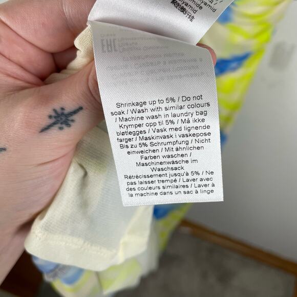 Ganni Printed Mesh Maxi Dress Strong Blue Green Floral Blue Square Neck 42 XL - Picture 13 of 16